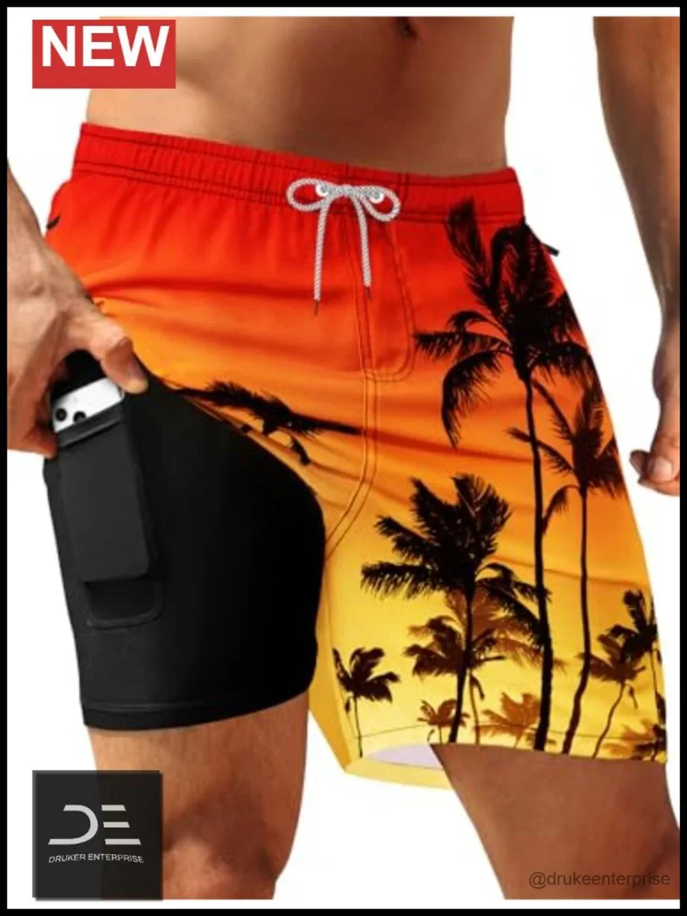 Mens Swim Trunks with Compression Liner 5 Inseam Quick Dry 2 in 1 Board Shorts